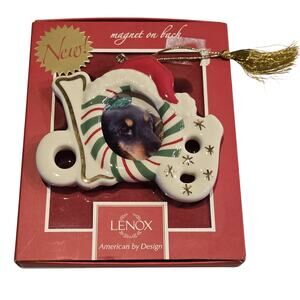 Lenox by Macy's Furry Dog Magnet or Ornament "DOG" Candie Cane & Santa Hat